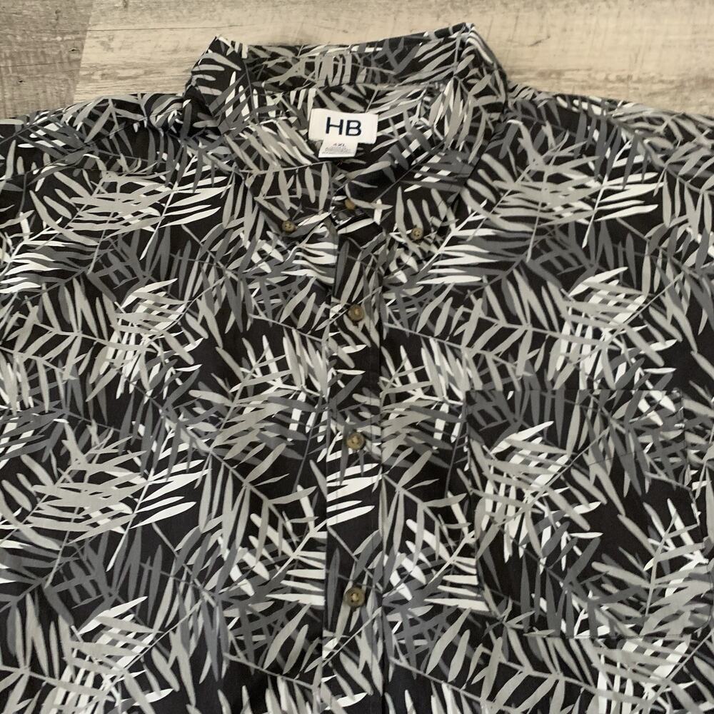 HB Harbor Bay Button Up Shirt Mens Sz 4XL BIG TALL Black Gray Floral Pocket